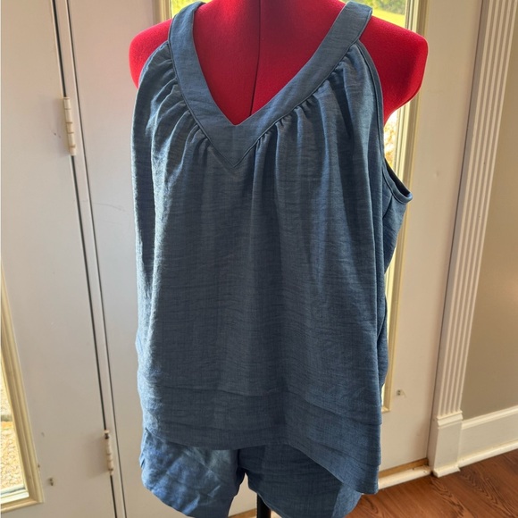 SHEIN Blue V-Neck Tank Top and shorts - Picture 1 of 7
